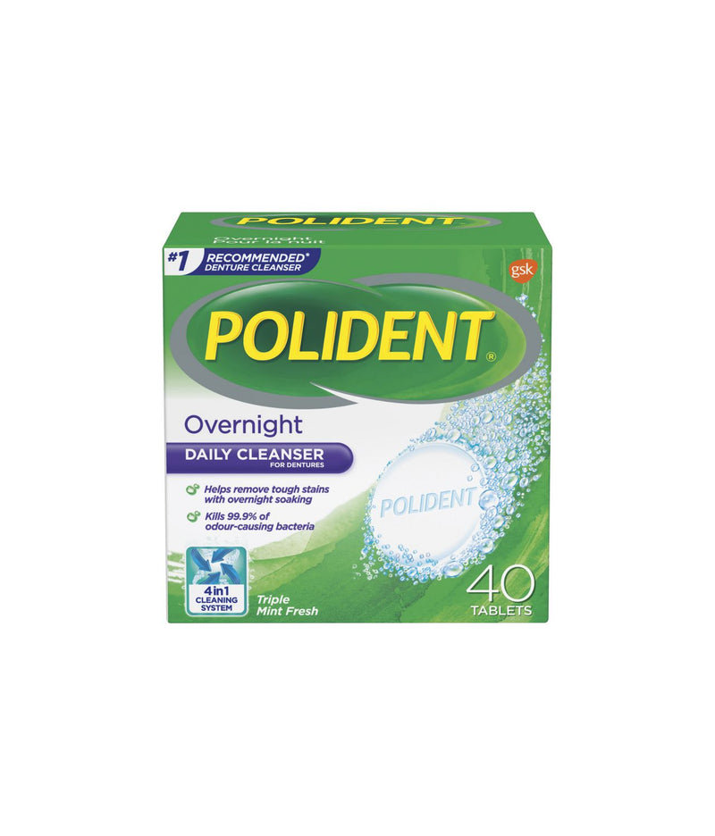 Polident Overnight Daily Cleanser for Dentures - Triple Mint Fresh 40 Tablets - Simpsons Pharmacy