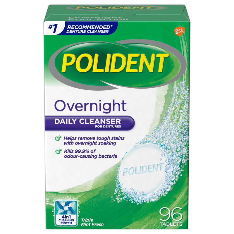 Polident Overnight Daily Cleanser for Dentures - Triple Mint Fresh 96 Tablets - Simpsons Pharmacy