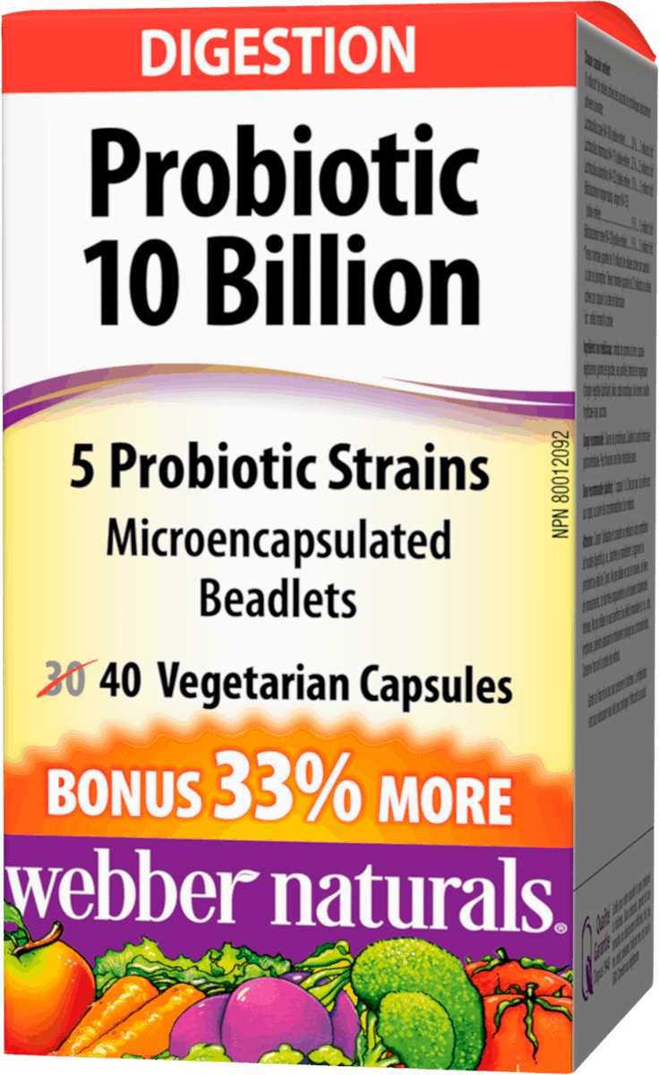 Webber Naturals Probiotic 10 Billion 5 Probiotic Strains - 40 Vegetarian Capsules - Simpsons Pharmacy