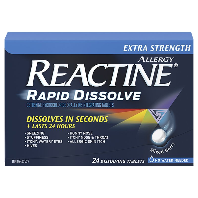 Reactine Extra Strength Allergy Relief Rapid Dissolve Mixed Berry Flavour - 24 Tablets - Simpsons Pharmacy