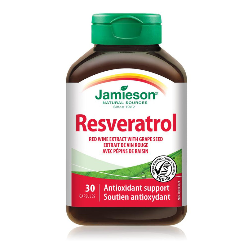 Jamieson Natural Sources Resveratrol Red Wine Extract with Grape Seed - 30 Capsules - Simpsons Pharmacy