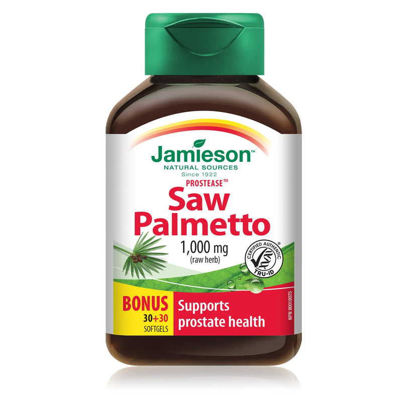 Jamieson Natural Sources Saw Palmetto 100mg (Raw Herb) 1000mg - 60 Softgels - Simpsons Pharmacy