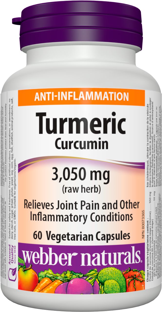 Webber Naturals Turmeric Curcumin 3050mg (raw herb) - 60 Vegetarian Capsules - Simpsons Pharmacy