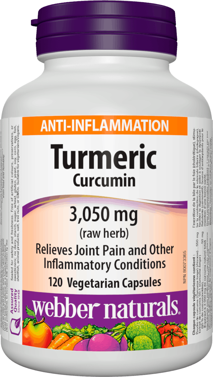 Webber Naturals Turmeric Curcumin 3050mg (raw herb) - 120 Vegetarian Capsules - Simpsons Pharmacy
