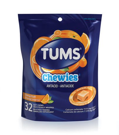 Tums Chewies Antacid Orange Rush Flavour 1177mg - 32 Chews - Simpsons Pharmacy