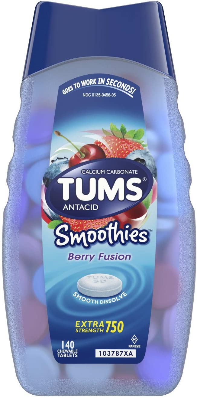 Tums Smoothies Extra Strength Antacid 750mg Berry Fusion Flavour - 140 Tablets - Simpsons Pharmacy