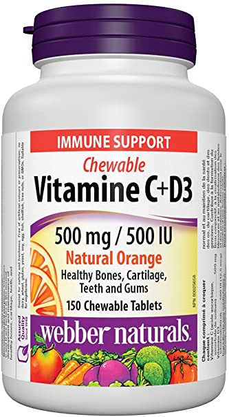 Webber Natural Vitamin C+D3 500mg/ 500IU Orange - 200 Chewable Tablets - Simpsons Pharmacy