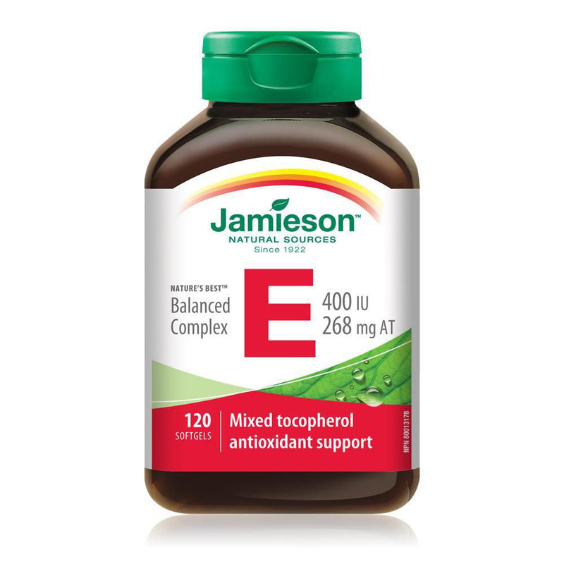 Jamieson Natural Resources Balanced Complex Vitamin E 400 IU 268mg AT with Mixed Tocopherols - 120 Softgels - Simpsons Pharmacy